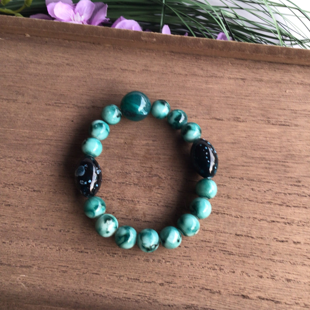 Blue green large bead bracelet