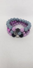 Load image into Gallery viewer, 3pc beaded purple black &amp; gray set
