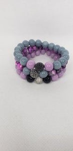 3pc beaded purple black & gray set