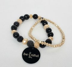 Be-you-tiful black and cream set bracelets